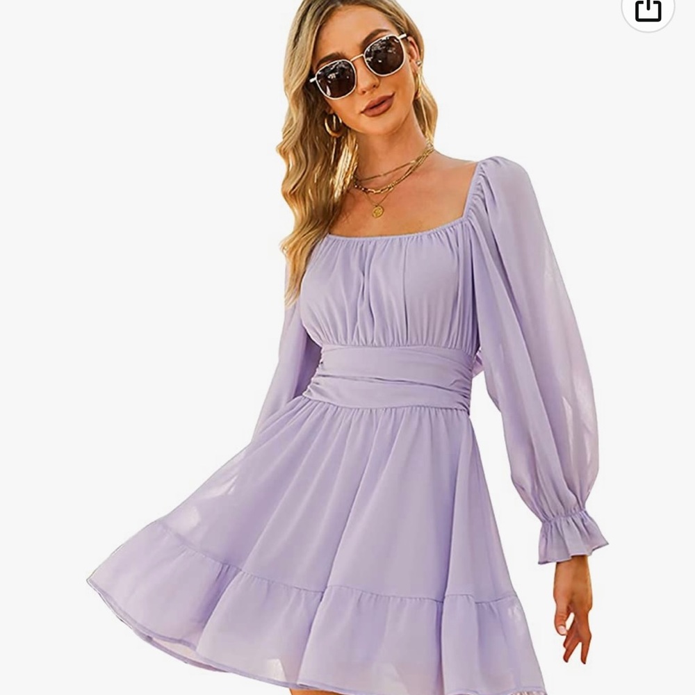 Lavender dress with lantern sleeves